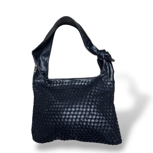 Pritzi Handbag Woven Leather Black Hobo Shoulder Purse Lined Tote Satchel Y2K - Picture 1 of 16